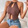 YYFS Женские модные повседневные однотонные майки с принтом, сексуальные тонкие футболки и топы, майки и майки