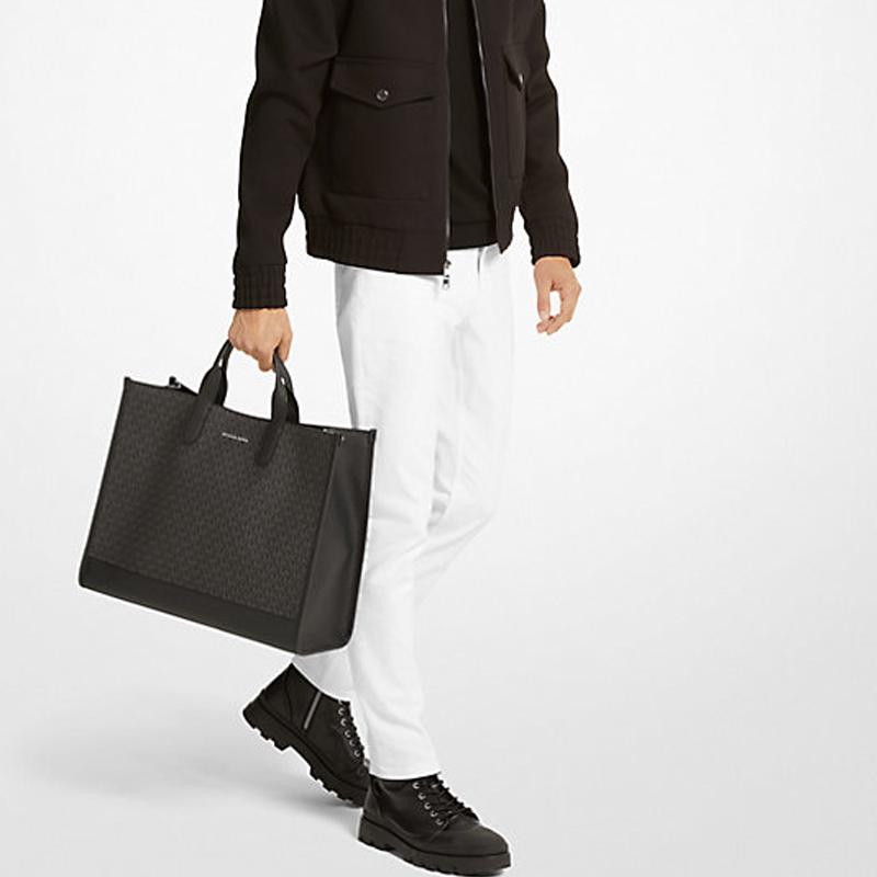 MICHAEL KORS handbag Hudson Silver Logo Classic Old Pattern Zipper Pocket Snap Button Adjustable Detachable Shoulder Strap Coated Canvas Tote Bag