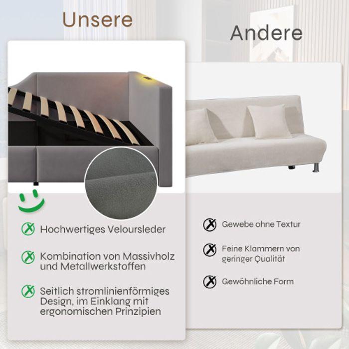 Canapé-lit - MUVOE - 90x190 cm - Rangement intégré - Lampe de lecture - USB-C