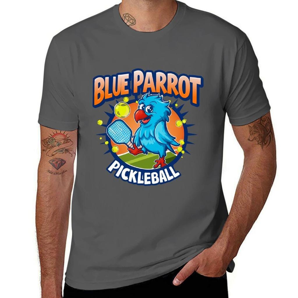 Sporty Blue Parrot Pickleball Enthusiast Tshirt Worker Basic Short Sleeve Tee
