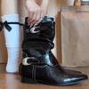 Модные ретро рыцарские ботинки Осень Новая мода Острый носок Металлическая пряжка ремня Внутри на высокой платформе Противоскользящие Износостойкие Средние