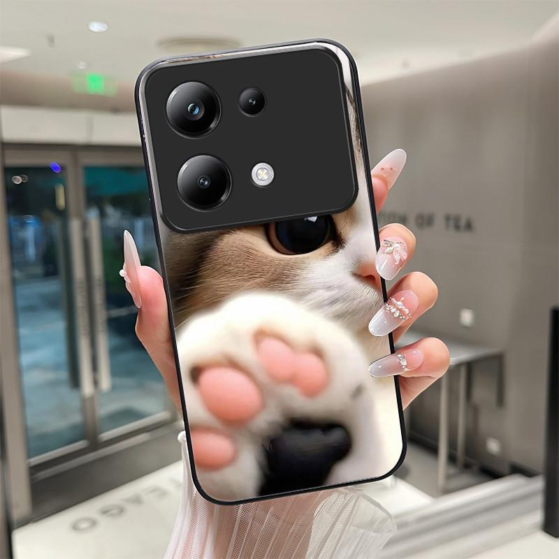 Красивый Цветок Милые Кошки Чехол Для Xiaomi Poco M6 Pro 4G / Poco M7 Pro 5G Закаленное Стекло Чехол Для Телефона Защитная Крышка Жесткий Корпус