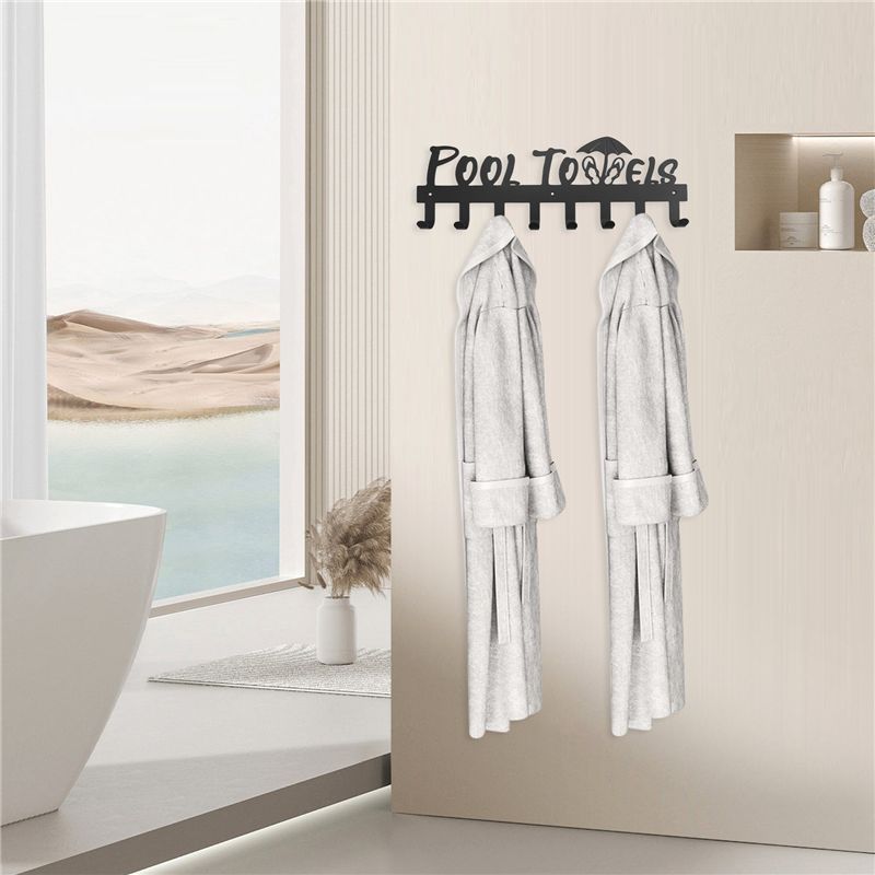ABUL-Pool Towel Rack With 8 Hooks, Towel Holder Wall Mounted For Outdoor Or Bathroom, Towel Hanger For Hanging Bathrobes