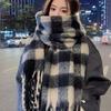 Winter Women's Vintage Large Plaid Scarf Female Birthday Gift High-end Faux Cashmere Tassel Scarf Casual Outdoor Wamr Scarf