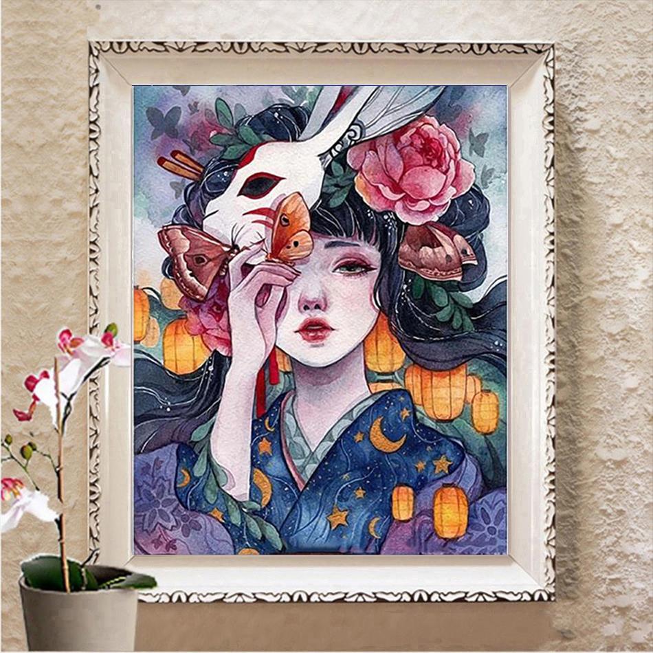 Алмазная вышивка кимоно для девочек, рукоделие, полная дрель, алмазная живопись, пейзажная мозаика, вышивка крестом, набор для рукоделия, подарок ручной работы