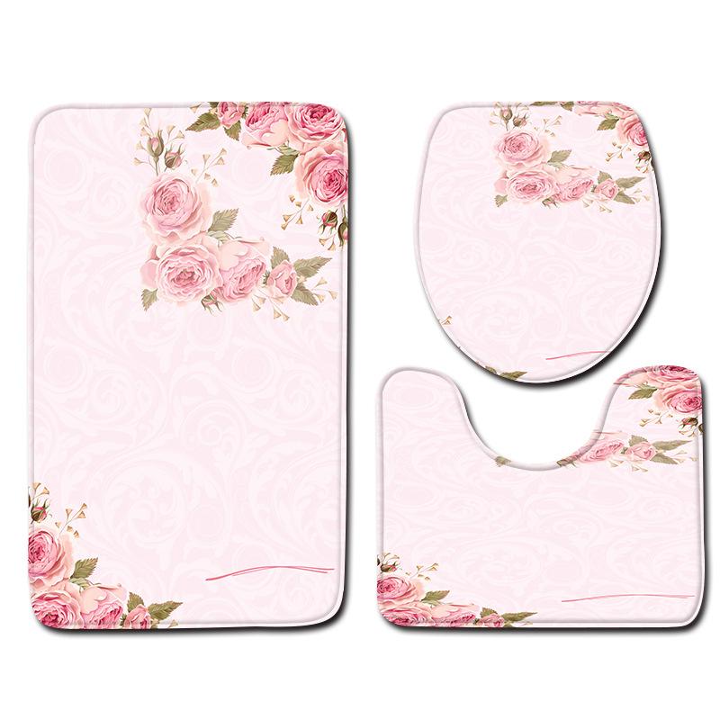 Romantic Valentine'S Day Bathroom Toilet Floor Mat 3-Piece Set