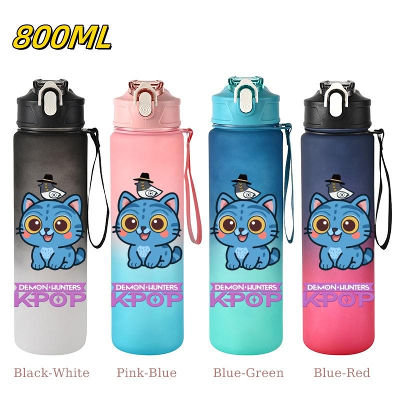 800ML KPop Demon Hunters Gradient Cartoon Pattern Big Capacity Straw Water Cup Outdoor Portable Sports Drink Bottles Travel Mug
