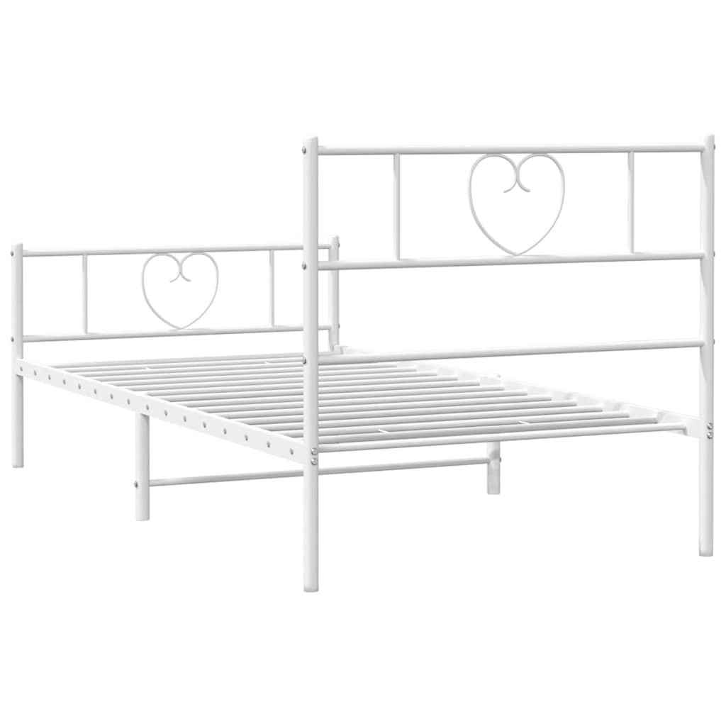 Metal Bed Frame with Headboard and Footboard White 100 x 190 cm