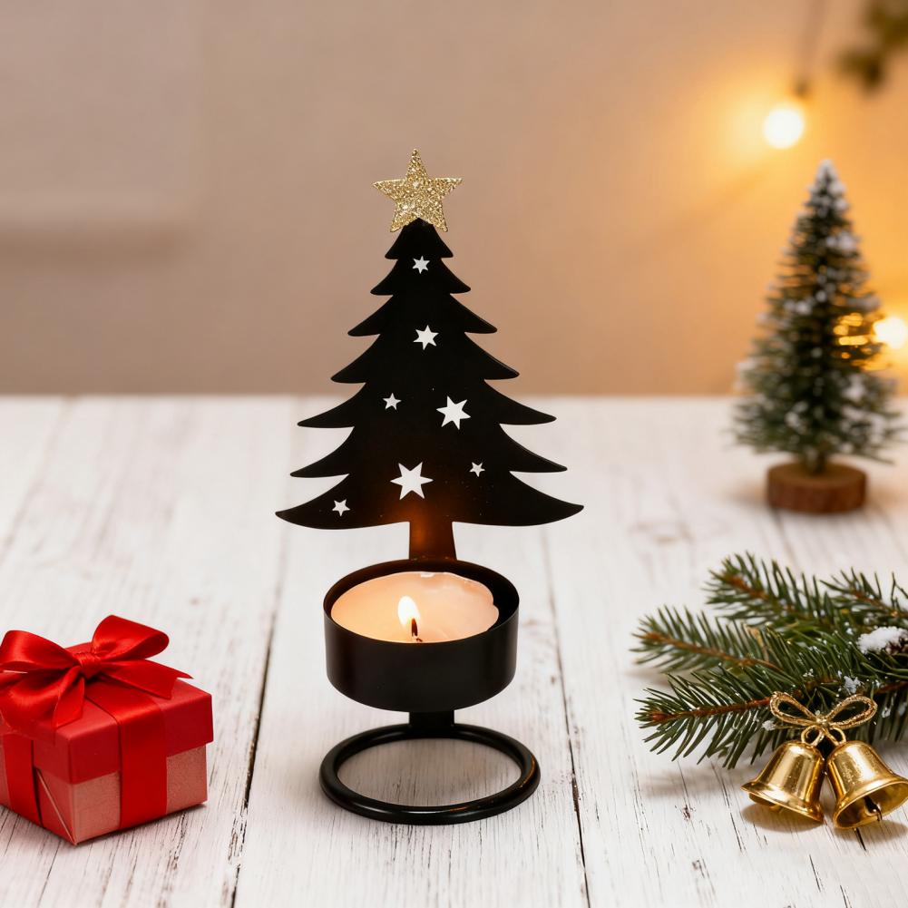 Metal Christmas Tree Candlestick Small Tree Shaped Candle Holder Holiday Tabletop Centerpiece for Home Shelf Fireplace Decor