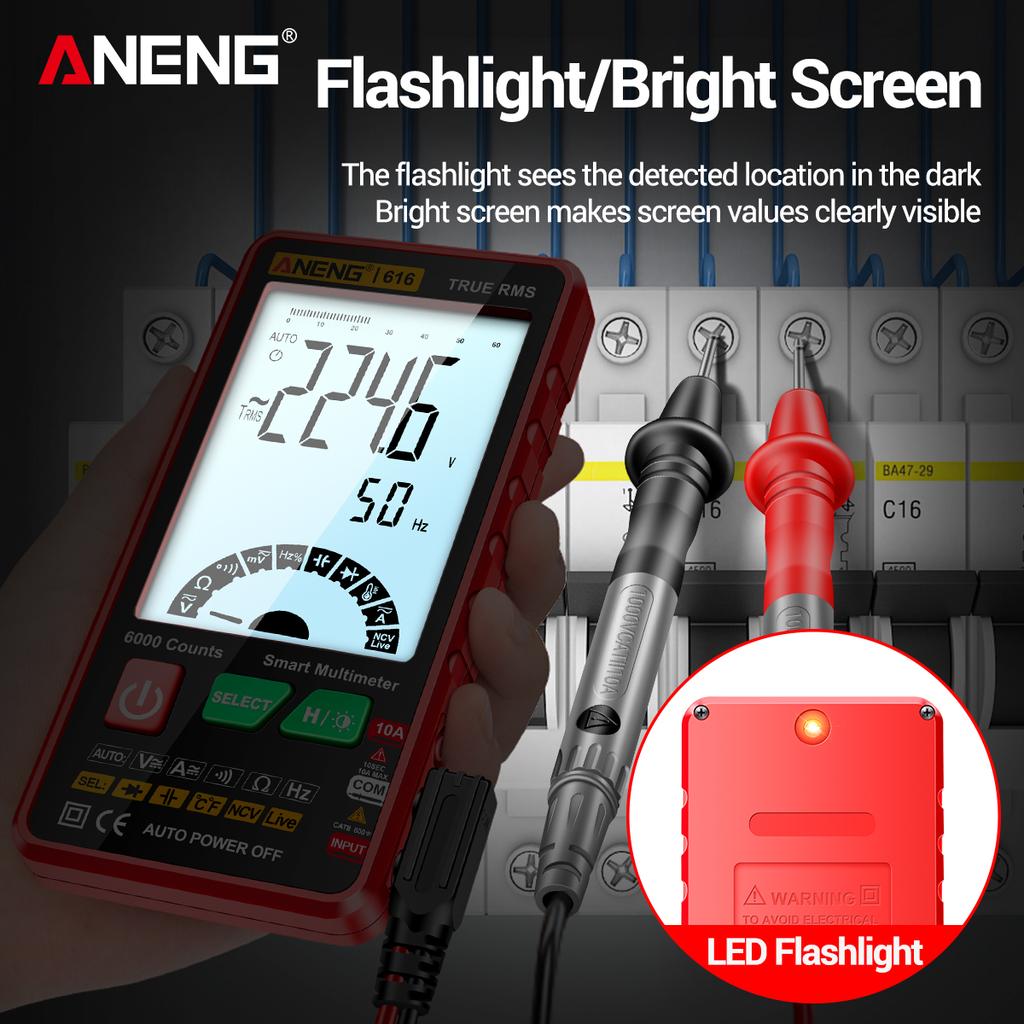 ANENG 616 Умный цифровой мультиметр с автоматическим диапазоном 6000 отсчетов NCV Универсальный портативный измеритель истинного среднеквадратического значения