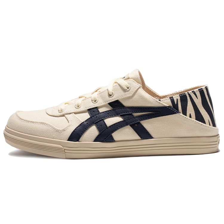 Asics Aaron Canvas Fabric Synthetic Leather Slip-On Comfortable Daily Low-Top Lifestyle Casual Shoes Unisex Casual Shoes Beige Navy 1203A234-021