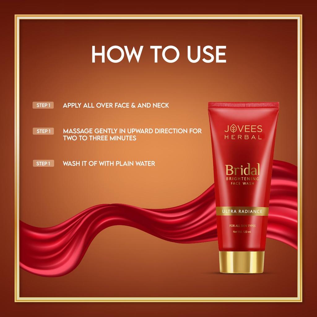 Jovees Herbal Bridal Brightening Face Wash Ultra Radiance For Glowing Skin Even Tone Reduces Dark Spots For All Skin Types 120ml Pack Of 2