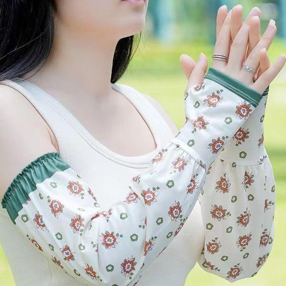 Sun Protection Long Arm Sleeves Flower Pattern Summer Arm Cover Sunscreen Ice Silk Sleeve Girls