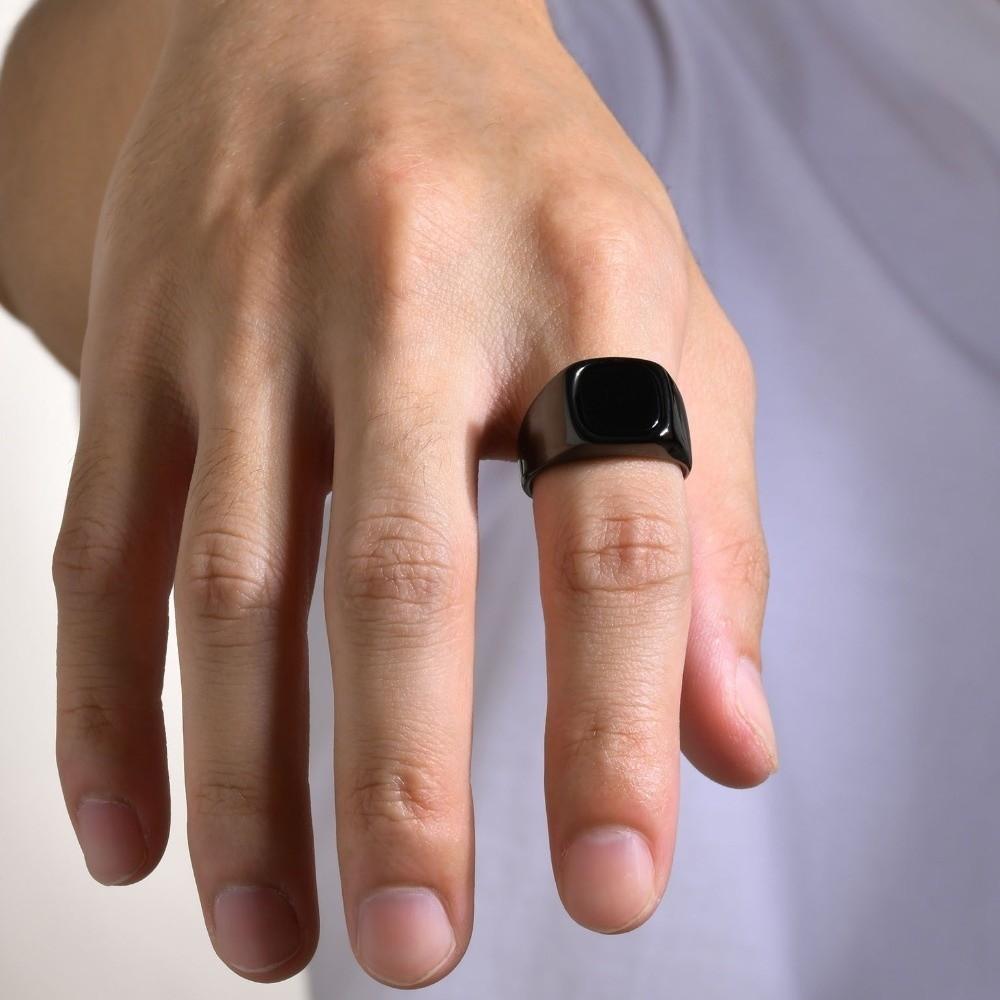 Square Retro Black Rings Jewelry Glass Stone Rings Simple Black Stone Square Ring Funerals