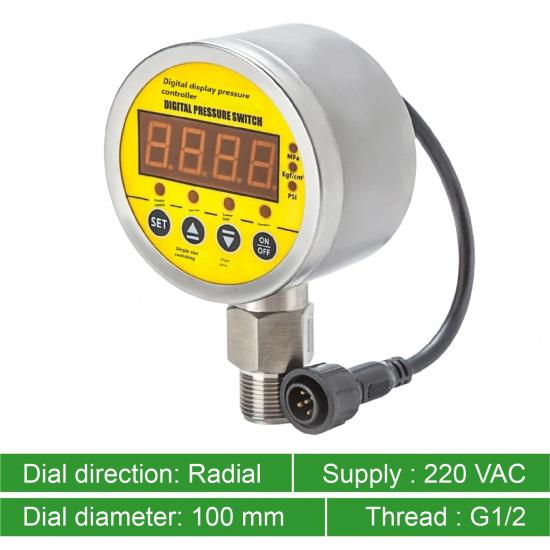 MD-S800E 304 Stainless Steel Digital Pressure Controller DC24V AC220V 0-100MPa Relay Output Pressure Switch for Water Pump