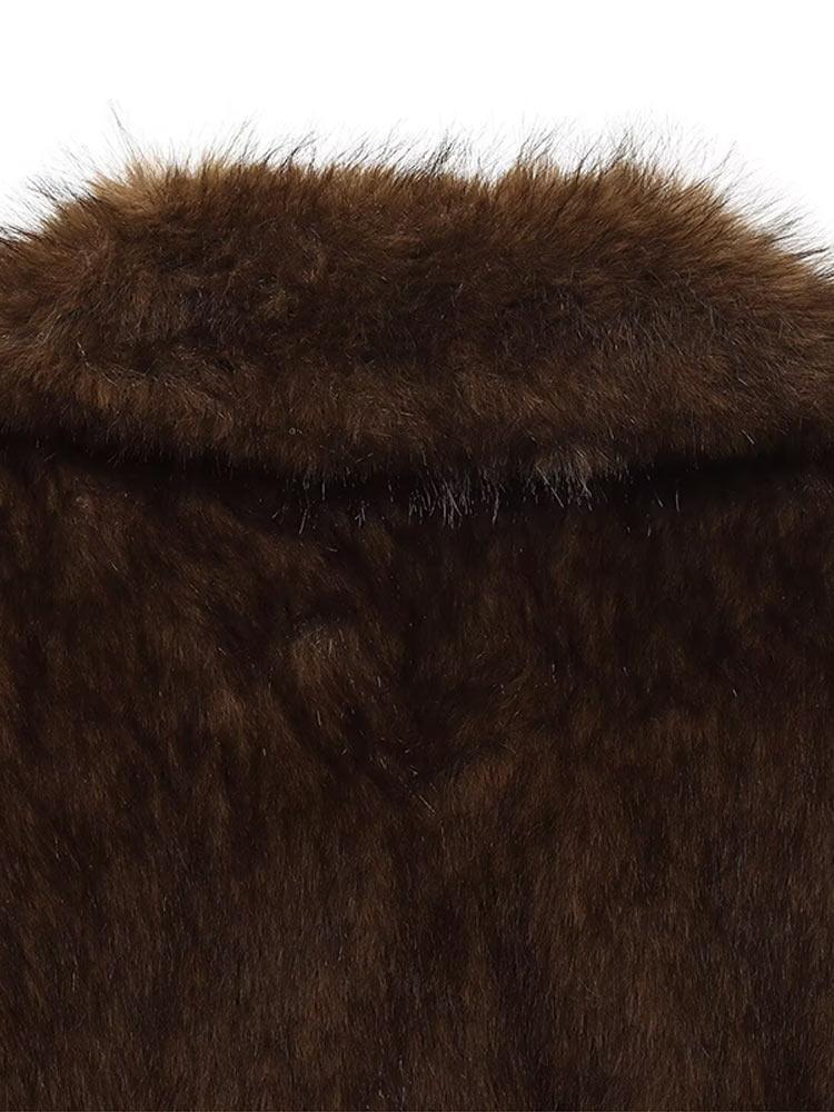 Женская двусторонняя зимняя куртка Женская замшевая куртка из искусственного меха Женский теплый топ на пуговицах с воротником Коричневая Осень и Зима