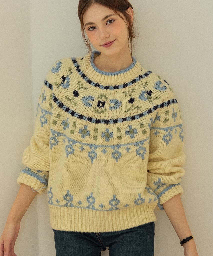 OURHOPE Noel Alpaca Wool Nordic Knit - Sky Blue