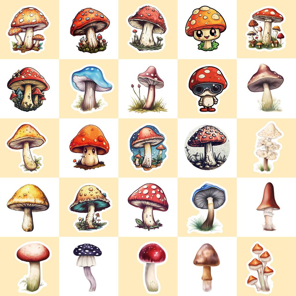 50PCS Trendy Mushroom Graffiti Stickers, Waterproof Decals for Luggage, Laptop & Decoration