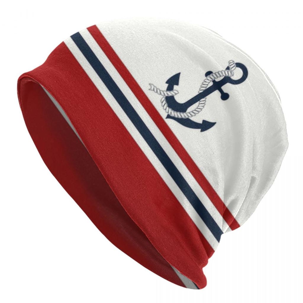 Navy Blue Nautical Wheel Anchor Skullies Beanies Caps Unisex Women Unisex Fashion Winter Warm Knitting Hat Adult Bonnet Hats