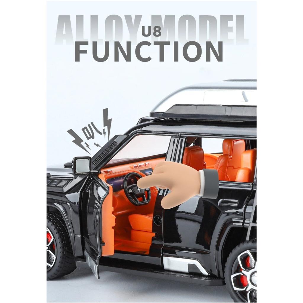 1/24 BYD Yangwang U8 SUV Модель автомобиля из литого металла Игрушка Новые энергетические внедорожники Модель автомобиля Звук и свет Детский подарок