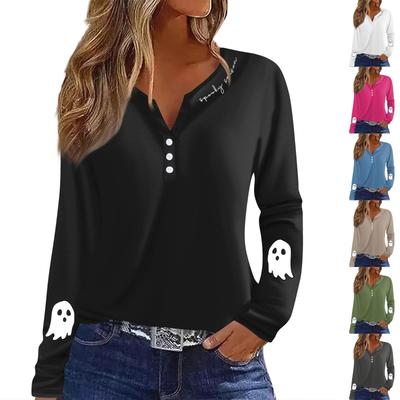 Жен. Футболка Футболка Пуговицы Цветочный принт Длинный рукав Повседневные Выходные Мода Классический Классический V-образный вырез Обычный Топ