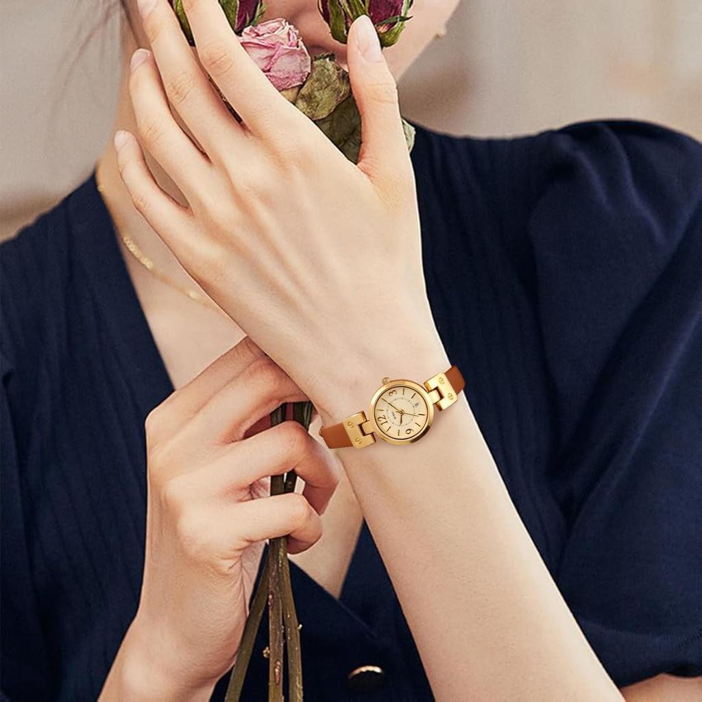 BUREI Analog Quartz Watch with Japanese Gold Lightweight and Slim Brown Leather Perfect for or Casual Perfect as a Gift Women's Battery, Waterproof,