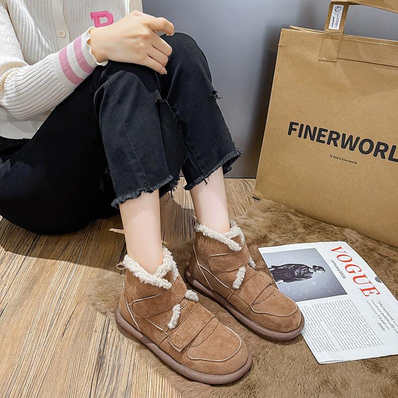 Зимние меховые зимние сапоги женские ботильоны модные новые теплые туфли на плоской подошве из хлопка с нескользящей подошвой классические женские ботинки