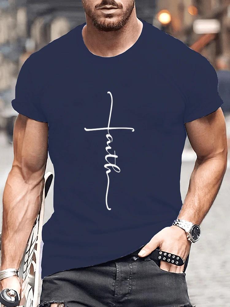 New Summer Round Neck Short Sleeve T-shirt for Men Christian Faith Cross Graphic Fshion T Shirts Short Sleeve Tee Tops