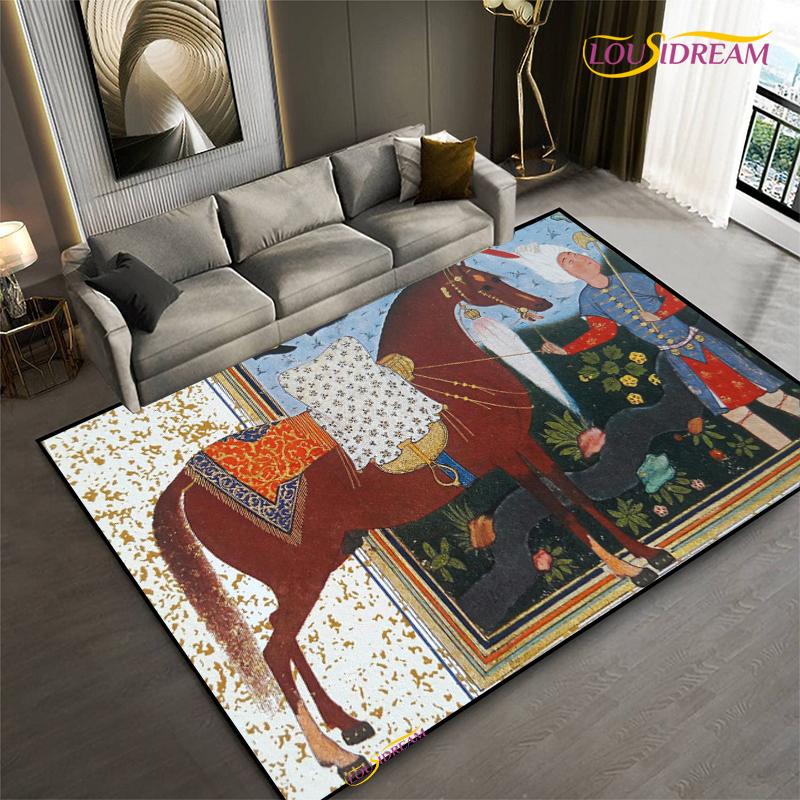 Мода Этническая Рамка Ковер Лошадь Домашний Декор Прямоугольный Ковер для Комнаты Черный Зеленый Оранжевый Гостиная Спальня Прикроватный Напольный Коврик для Стола