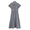 Kaslead New Arrival Women's Clothing Fashion Style Fashion Casual Minimalist Stripes with Belt Short Sleeve Dress