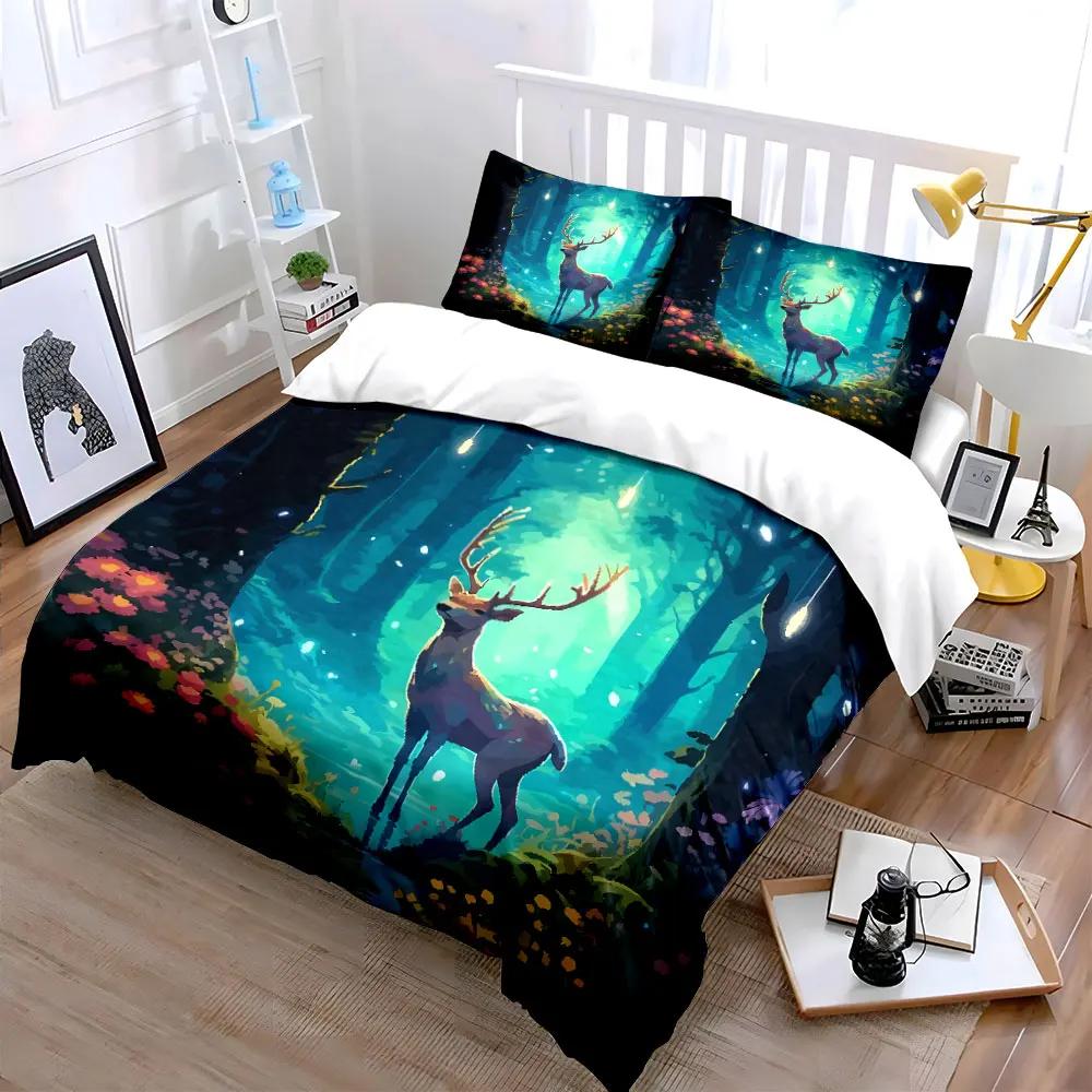 Elegant Deer Forest Art Set Soft Comfortable Duvet Cover Bedding Set Included 1*Duvet Cover & 2*Pillowcases gift