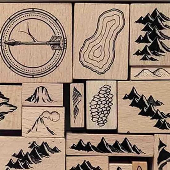 1 набор штампов ручной работы с 16 деревянными резиновыми штампами для самостоятельного изготовления декоративных штампов в виде гор, рек, лесов, зданий