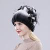Women Genuine Rex Rabbit Fur Hats Winter Rex Rabbit Fur Beanies Striped Top Flower Fox Fur Warm Real Fur Knit Caps