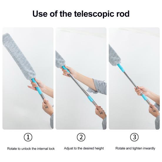 Выдвижной инструмент для очистки пыли в щелях с 2 салфетками из микрофибры, длинной ручкой, плоской насадкой для пыли, гибкий аксессуар для удаления пыли
