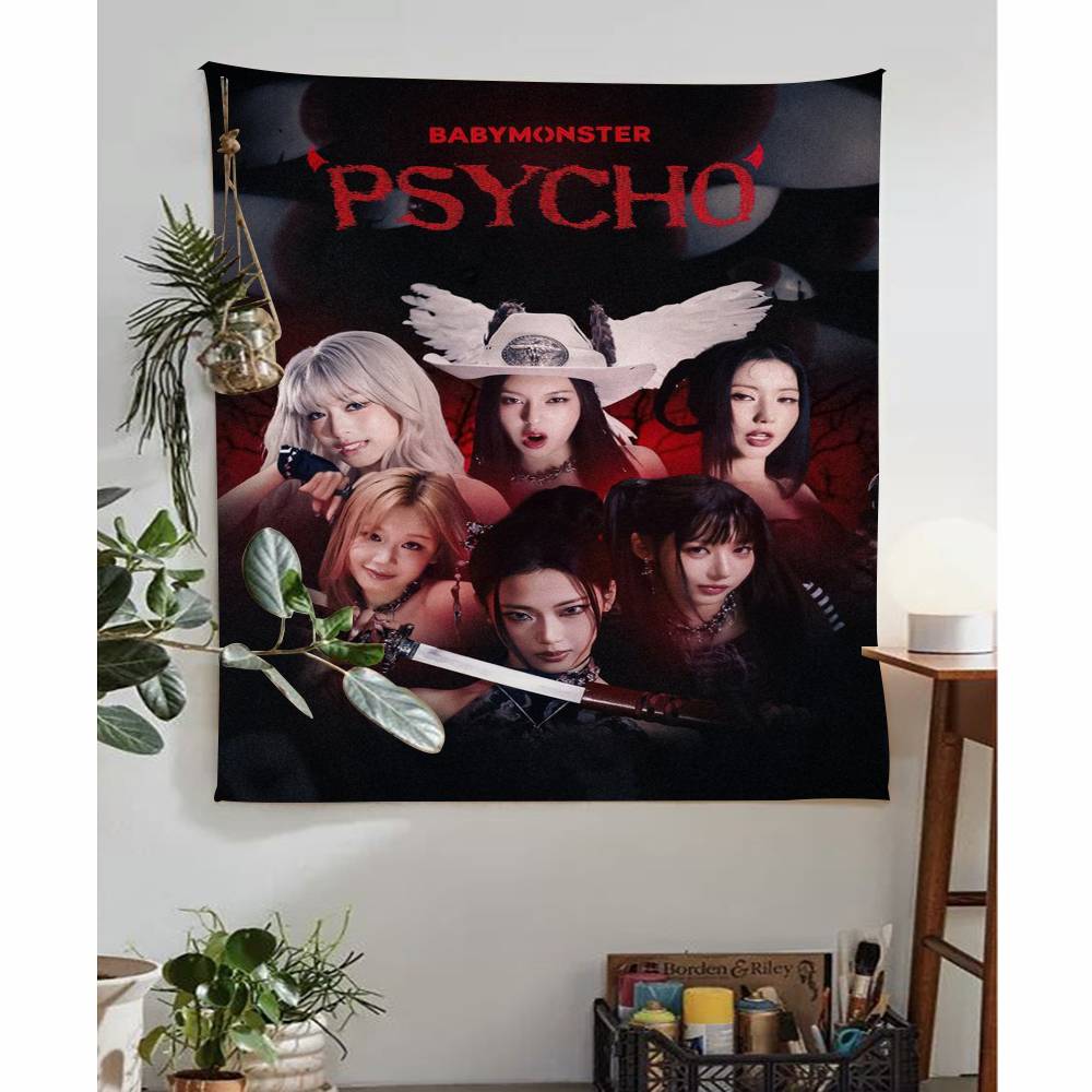Kpop Babymonster Group Cartoon Tapestry Art Science Fiction Room Home Decor Wall Hanging Sheets