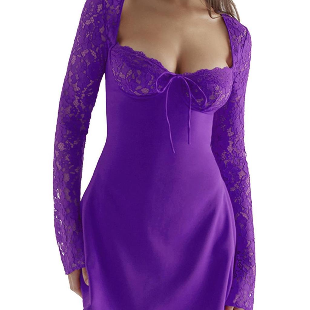 Европейское и американское приталенное кружевное платье А-силуэта с длинными рукавами - Сексуальный облегающий бюст дизайн