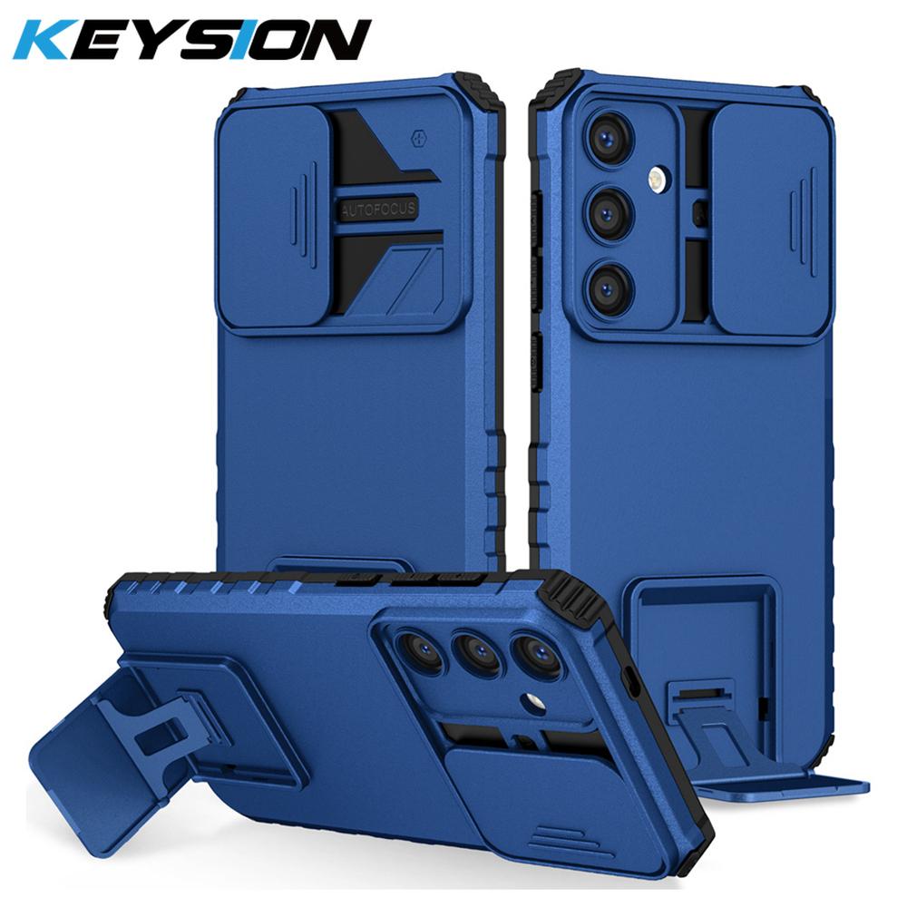 KEYSION Shockproof Case for Samsung S25 Ultra 5G S25+ Plus Slide Camera Lens Protection Live Stand Phone Cover for Galaxy S24 FE 5G
