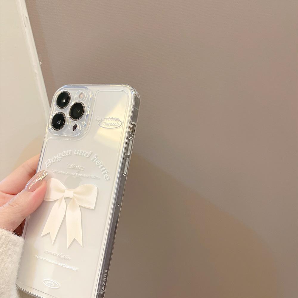 Простой Белый Бант Чехол для Телефона для IPhone 17 Pro Max, 16см, Мягкий Чехол для Apple IPhone 15, 14см, Полное Покрытие, Высокое Разрешение, Прозрачный
