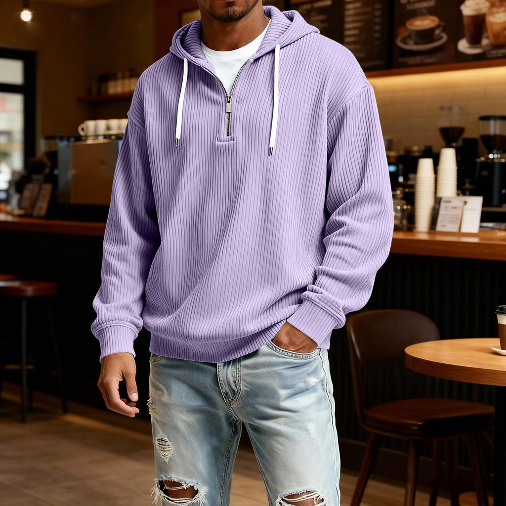 Мужская повседневная однотонная толстовка с капюшоном на молнии, повседневная футболка с длинным рукавом на молнии