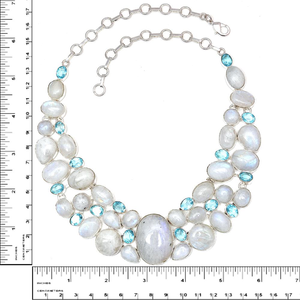 Комплект украшений из швейцарского голубого кварца с радужным лунным камнем, 16-18 дюймов