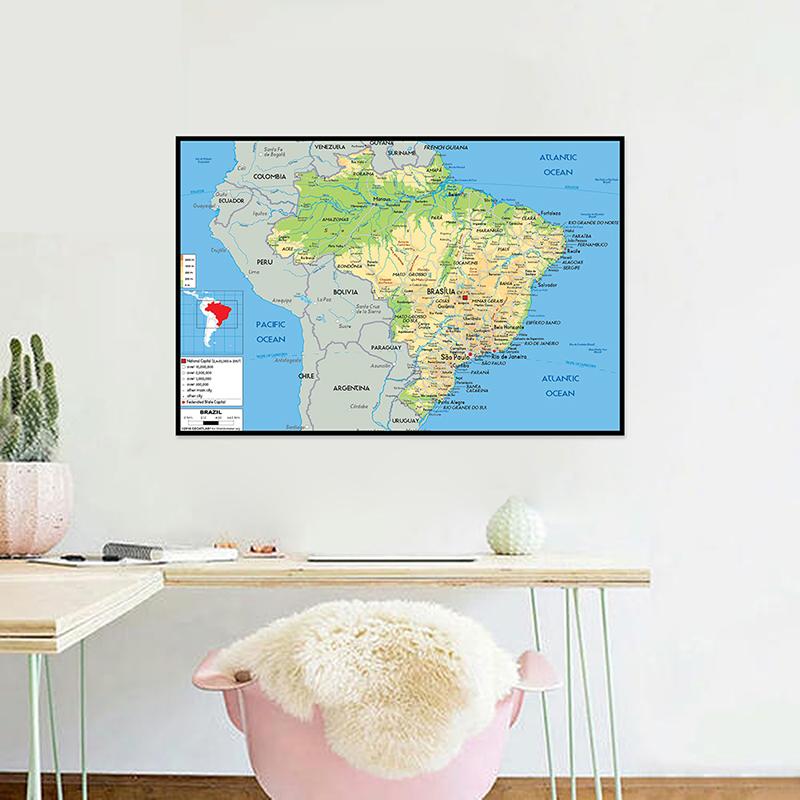 English Map Brazil Map Geographic Map Canvas Painting Living Room Home Decoration Children School Supplies