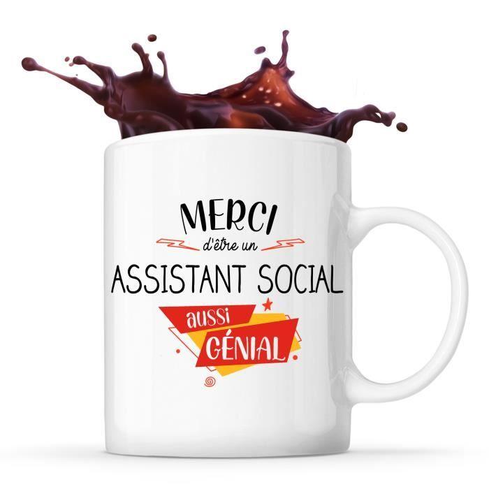Mug - Merci - Assistant social - Céramique - 325 ml - Lave-vaisselle et Micro-onde