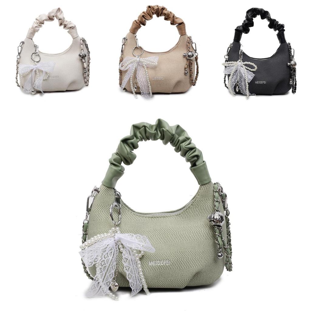Dumpling Shape Pu Clutch Bag With Zipper Closure And Chain For Casual Day Out