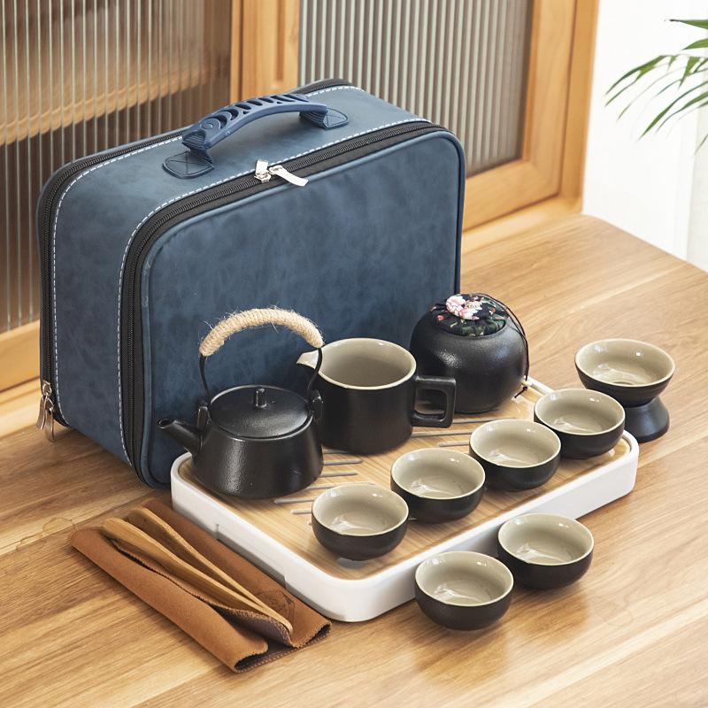 Black Pottery Travel Kung Fu Tea Set Portable Business Gift Set Creative Ceramic Cooling Pot Set