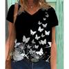 Butterfly Themed 3D Printed T-shirt V-neck 3D Printed Women's Short Sleeved T-shirt Top