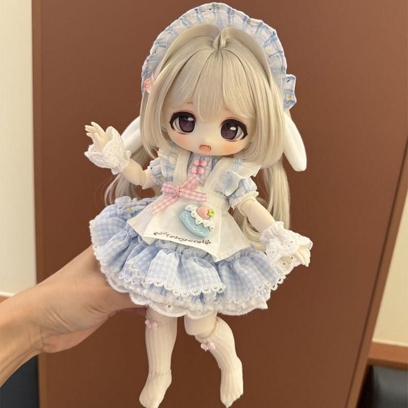 6-inch BJD Doll Outfit Set Cute Maid Dress With Blue Ice Cream Rabbit Design Female Dolls