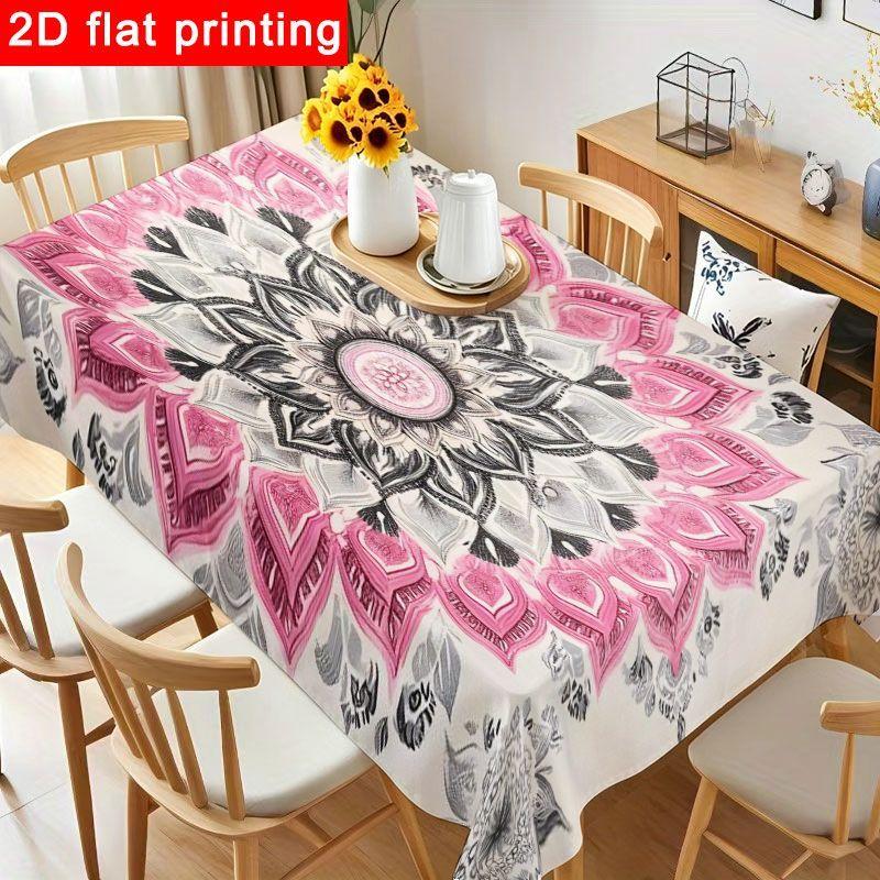 1pc Colorful Floral Birthday Party Tablecloth - Vibrant Rectangular Polyester Table Cover, Reusable & Easy to Clean for Birthday Celebrations, Indoor