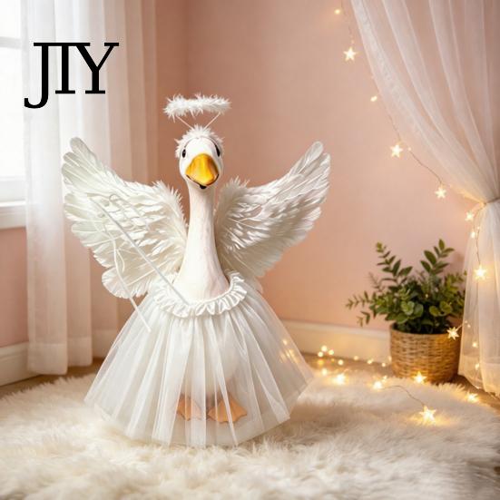 Wings for Goose Statue 1 Set Angel Outfit, Porch Devil Costume, Feather Skirt Dress Headband Wand Set, Fits Home Yard Lawn Party Decor Outfit