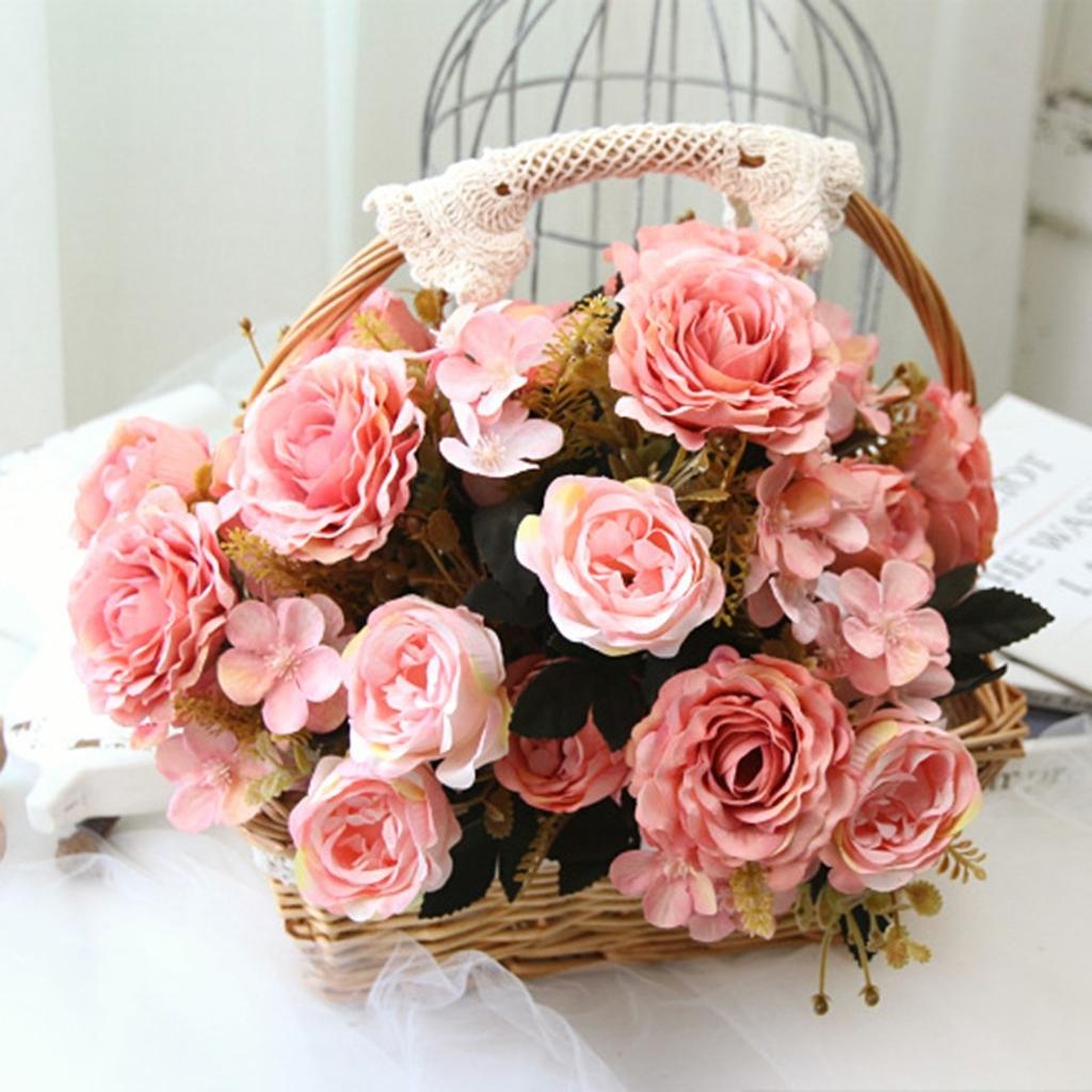 Искусственный шелковый ручной букет Смешанные искусственные цветы Пион Роза Гортензия Декор