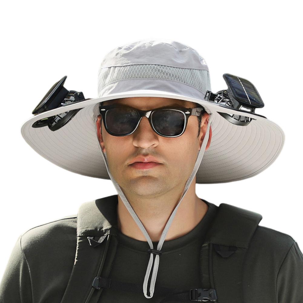 Outdoor Wide Brim Sun Hat With Solar Fan Hat, Men Sunscreen Sun Hat Built In 2 Solar Powered Fan Outdoor Fishing Hat For Beach Garden Outdoor Sports